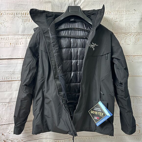 Men's Goose Down Arcteryx Logo Waterproof Warm Hooded Ski Puffer Jacket L - Picture 1 of 8